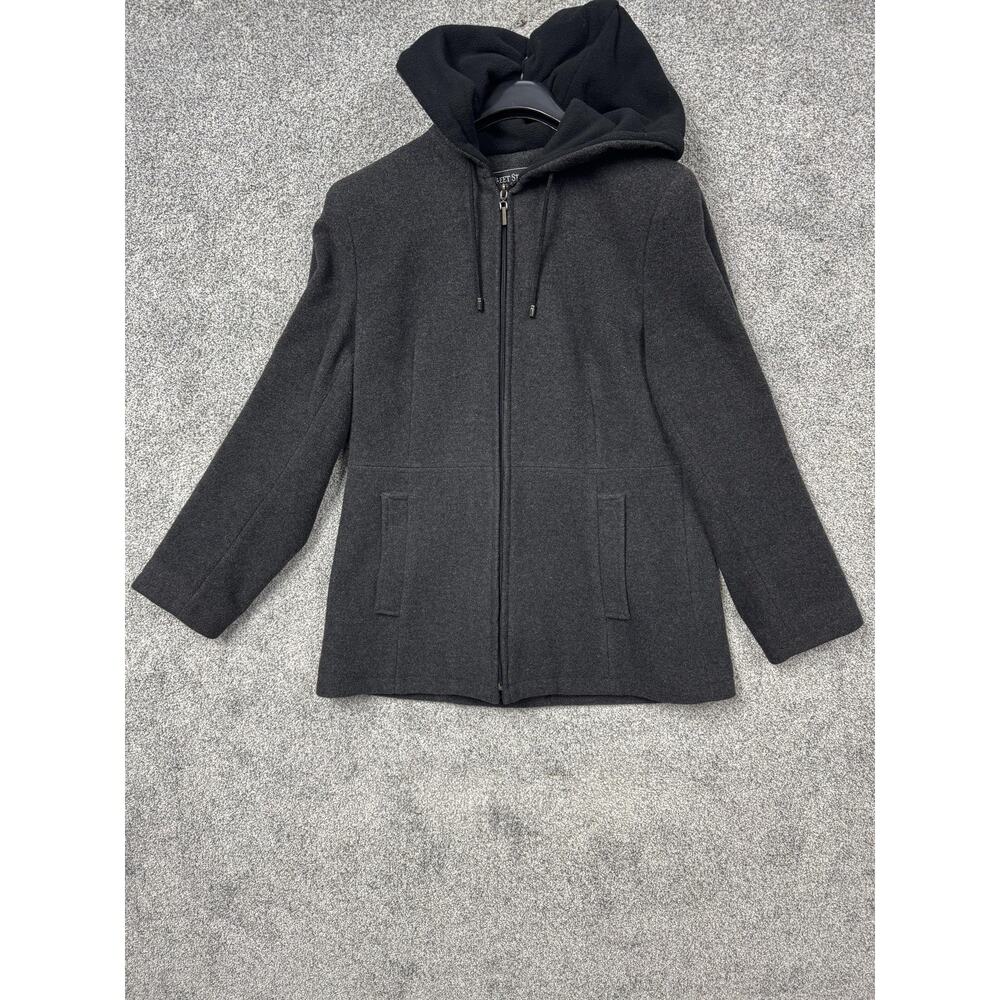 Fleet Street Ltd Coat Womens Small Gray Wool Blend Hooded Full Zip Lined Classic